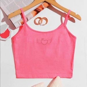 Hot Pink Rhinestone Heart Graphic Cropped Cami Top